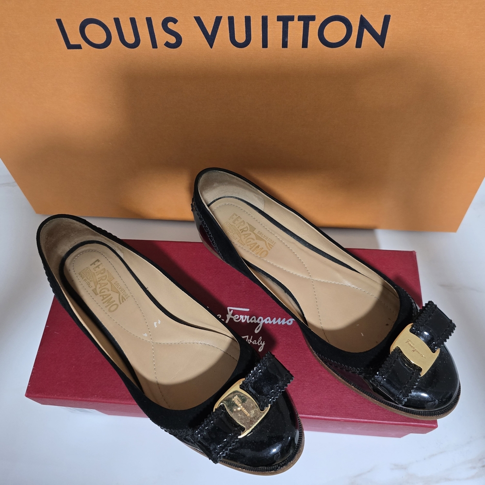 Salvatore Ferragamo Black Patent Leather Flats